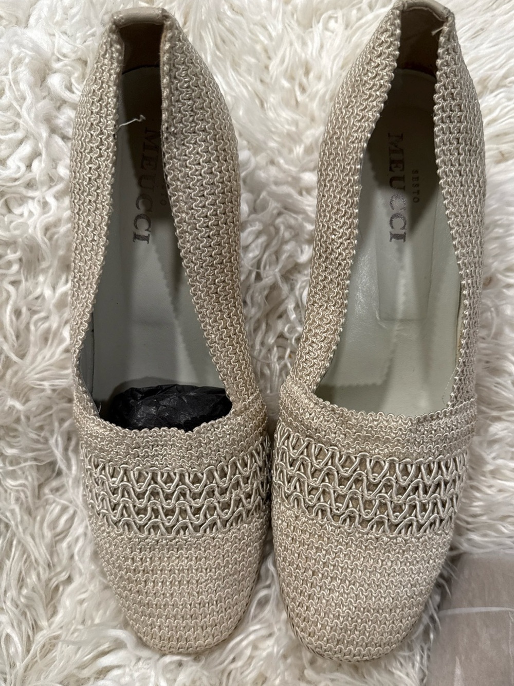 Sesto Meucci Beige Crochet Slip-On Flats